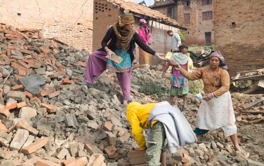 In Bhaktapur village, 12km from the capital Kathmandu, families dig through piles of rubble, trying to recover whatever they can from the ruins of their homes after a 7.8-magnitude earthquake hit Nepal on 25 April.